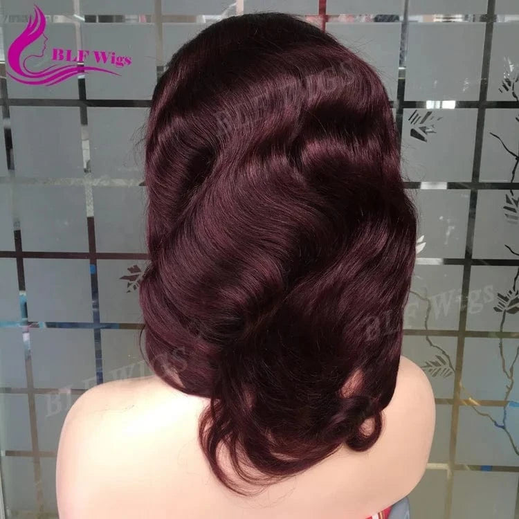 Color 99J full lace virgin remy human hair wig body wave full lace wig with pu around the perimeter under 200