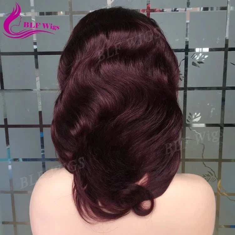 Color 99J full lace virgin remy human hair wig body wave full lace wig with pu around the perimeter under 200
