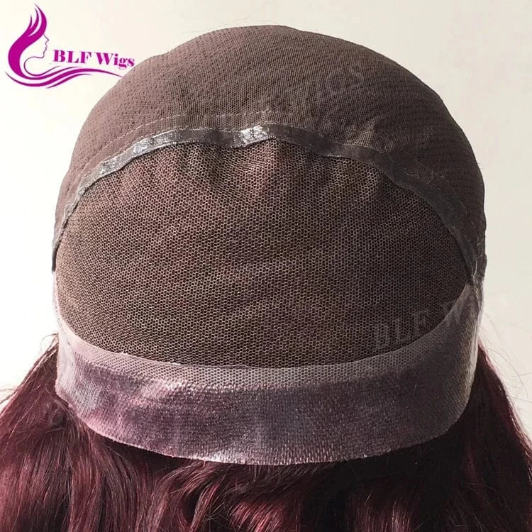 Color 99J full lace virgin remy human hair wig body wave full lace wig with pu around the perimeter under 200