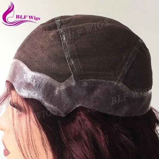 Color 99J full lace virgin remy human hair wig body wave full lace wig with pu around the perimeter under 200