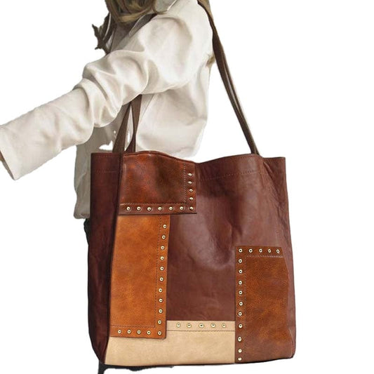 Colorblock Women Classical Colorblock Everyday Tote Multicolour PU Leather Patchwork Shoulder Handbag Purses