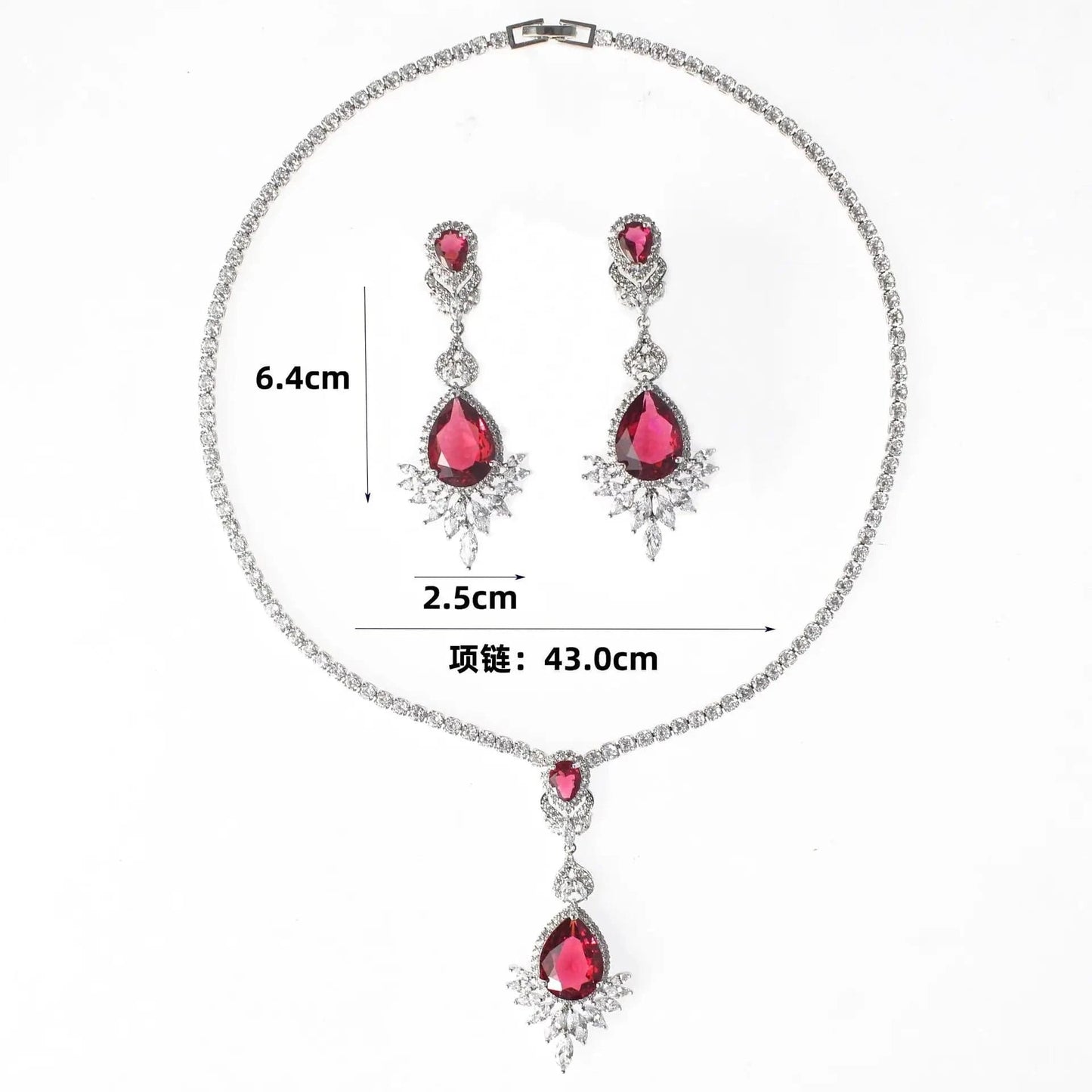 Colorful Zircon Jewelry Set Geometric Necklace Silver Needle Earring Women Fashion Bridal Wedding Jewelry Set for Mother Gift