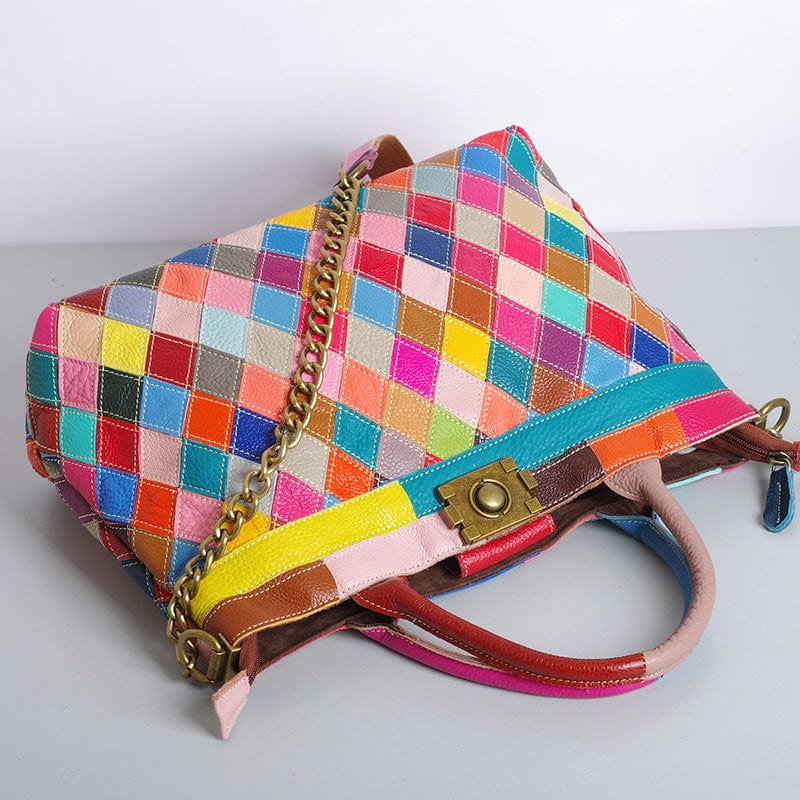 colors Manufacturers new spot colorful calf fashion large measurement leather bag chain handmade shoulder bag women
