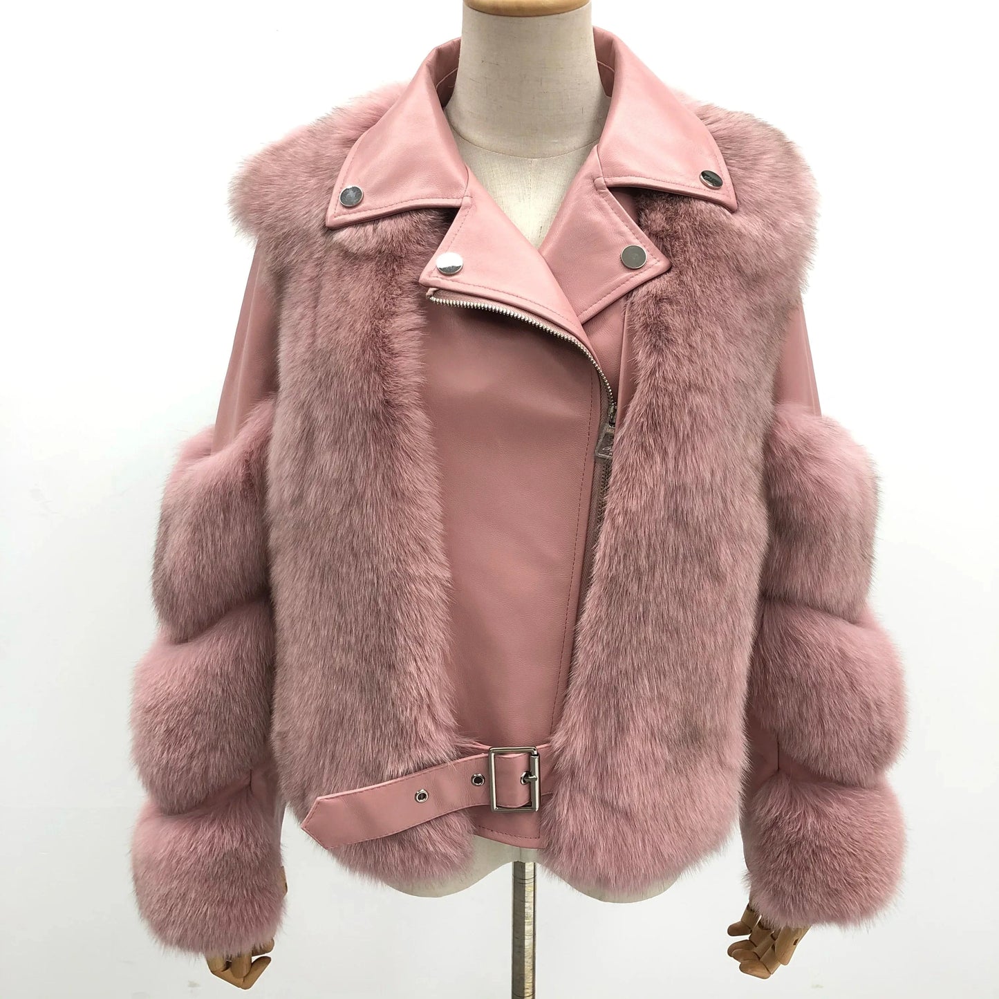 Contact for free gift / Pink Hot Sell Warm Winter Genuine Leather Fluffy Real Fox Fur Jacket