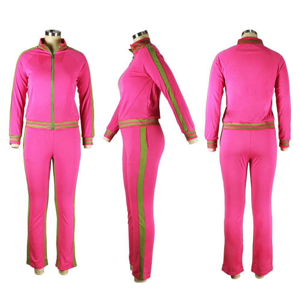 Contrast Color Active Wear Outfit Zipper Up Coat Long Sleeve Tracksuits Two Pieces Pants Set For Women Pants Set With Spliced