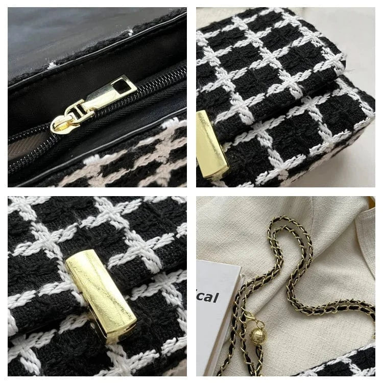 Contrast Women's Bags Luxury Designer Handbag Woolen Knitted Small Ladies Handbags Tweed Chain Shoulder Messenger Bags for Women