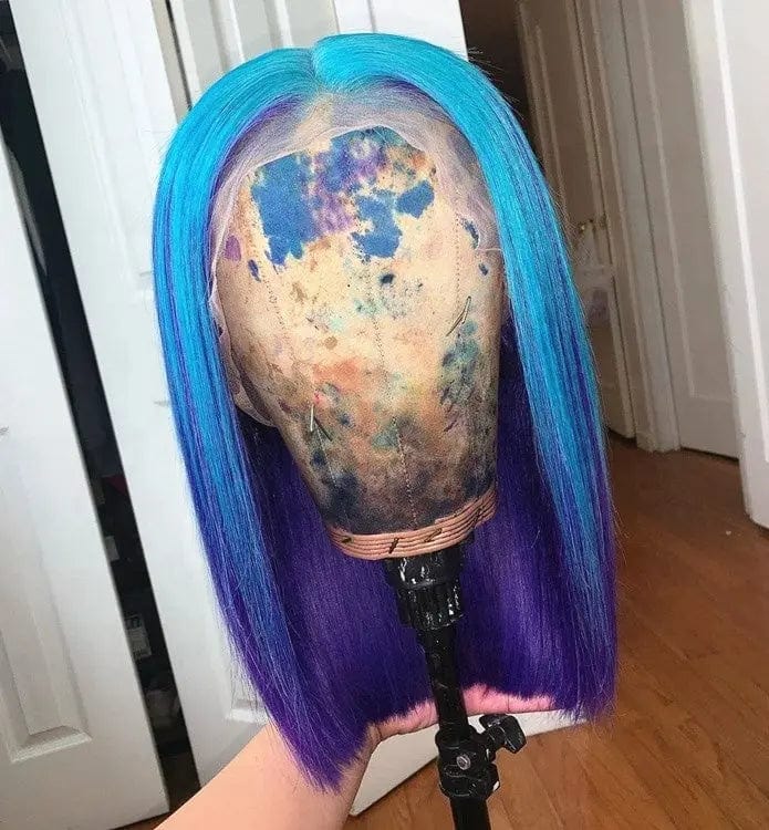 Cosplay Ombre Blue Color Middle Part Bob Hair
