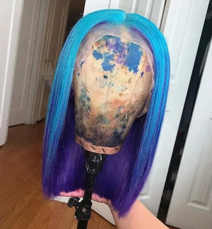 Cosplay Ombre Blue Color Middle Part Bob Hair