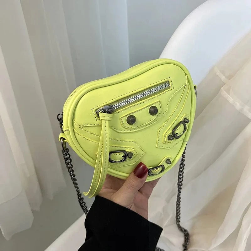 Creative Love Heart Purses Riveted Women's One Shoulder Crossbody Bag Mini Motorcycle Handbags Small Y2K Girls Messenger