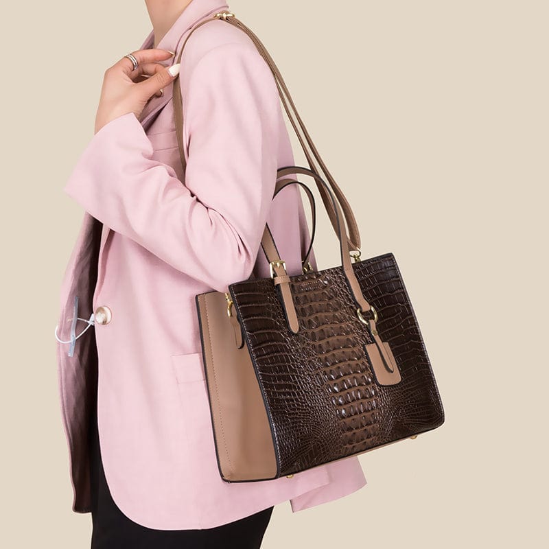 Crocodile Leather Purses for Women Large Capacity Alligator Pattern Shoulder Handbag Soft Leather Tote Bag