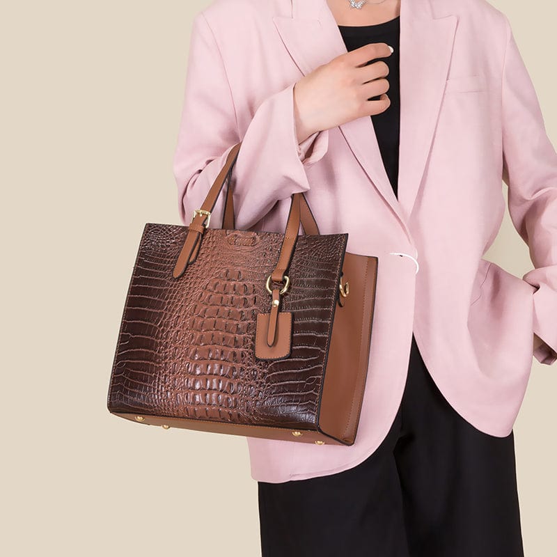 Crocodile Leather Purses for Women Large Capacity Alligator Pattern Shoulder Handbag Soft Leather Tote Bag