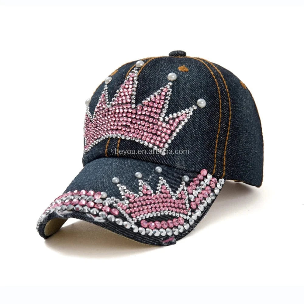 crown new fashion sisterhood leisure style TLOD custom crown inlaid pink rhinestone pearl cowboy hat