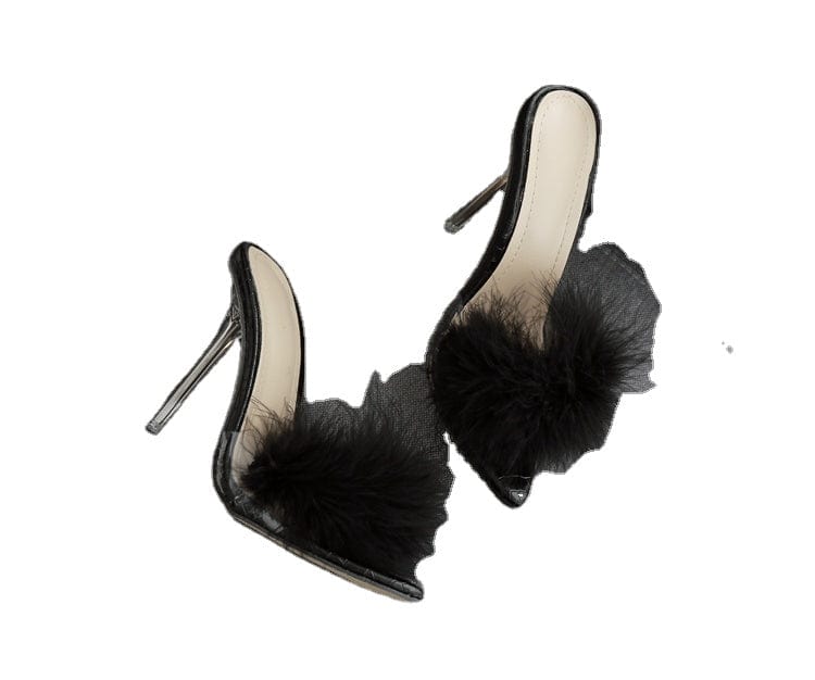 Crystal heel pointed toe 2022 spring new nightclub plush slippers