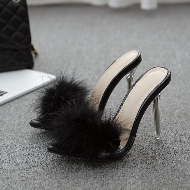 Crystal heel pointed toe 2022 spring new nightclub plush slippers