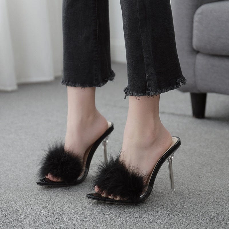 Crystal heel pointed toe 2022 spring new nightclub plush slippers