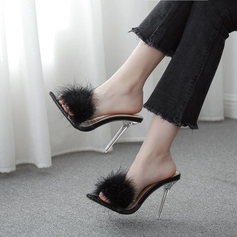 Crystal heel pointed toe 2022 spring new nightclub plush slippers