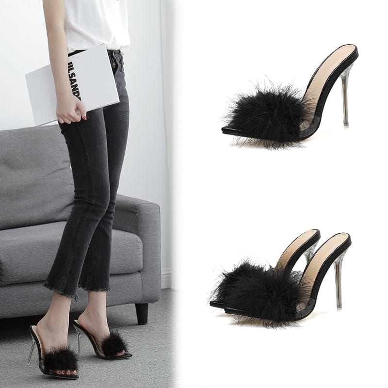 Crystal heel pointed toe 2022 spring new nightclub plush slippers