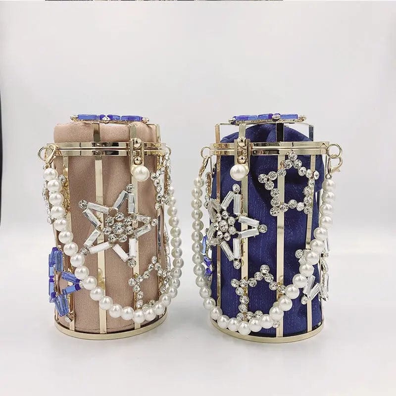 Crystal Rhinestones Star Evening Clutch Bag Luxury Round Pearl Hollow Out Purse Mini Bucket Cage Handbags Diamond Dinner Purse