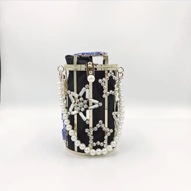 Crystal Rhinestones Star Evening Clutch Bag Luxury Round Pearl Hollow Out Purse Mini Bucket Cage Handbags Diamond Dinner Purse