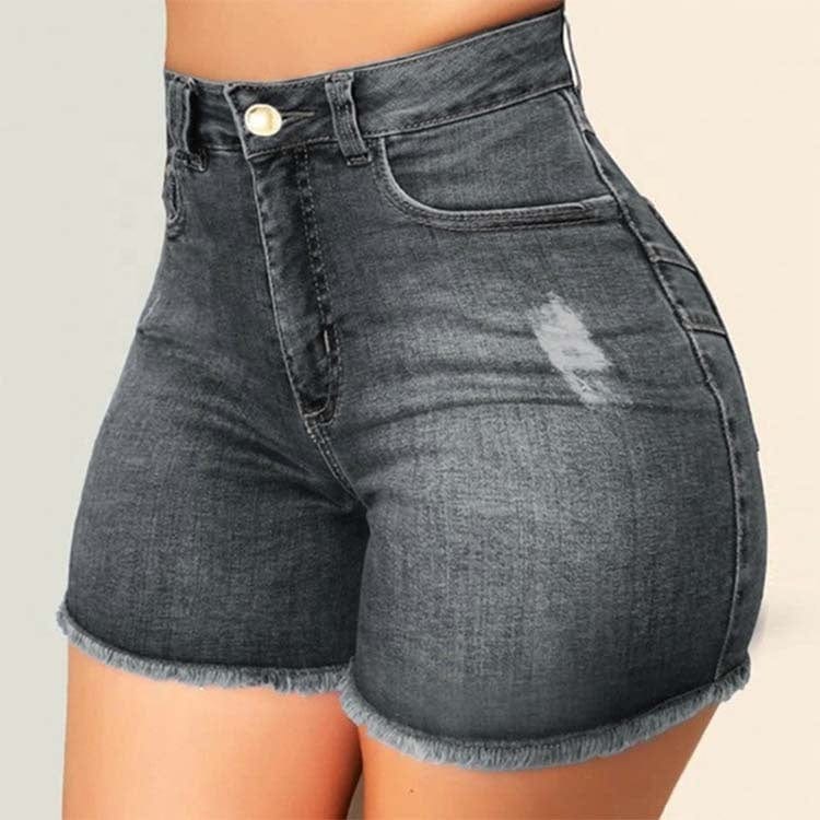 Custom Fashion Push Up Wash Spandex Skinny Blue Stretchy Denim Women's Shorts Plus Size Summer High Waist Jean Shorts For Women