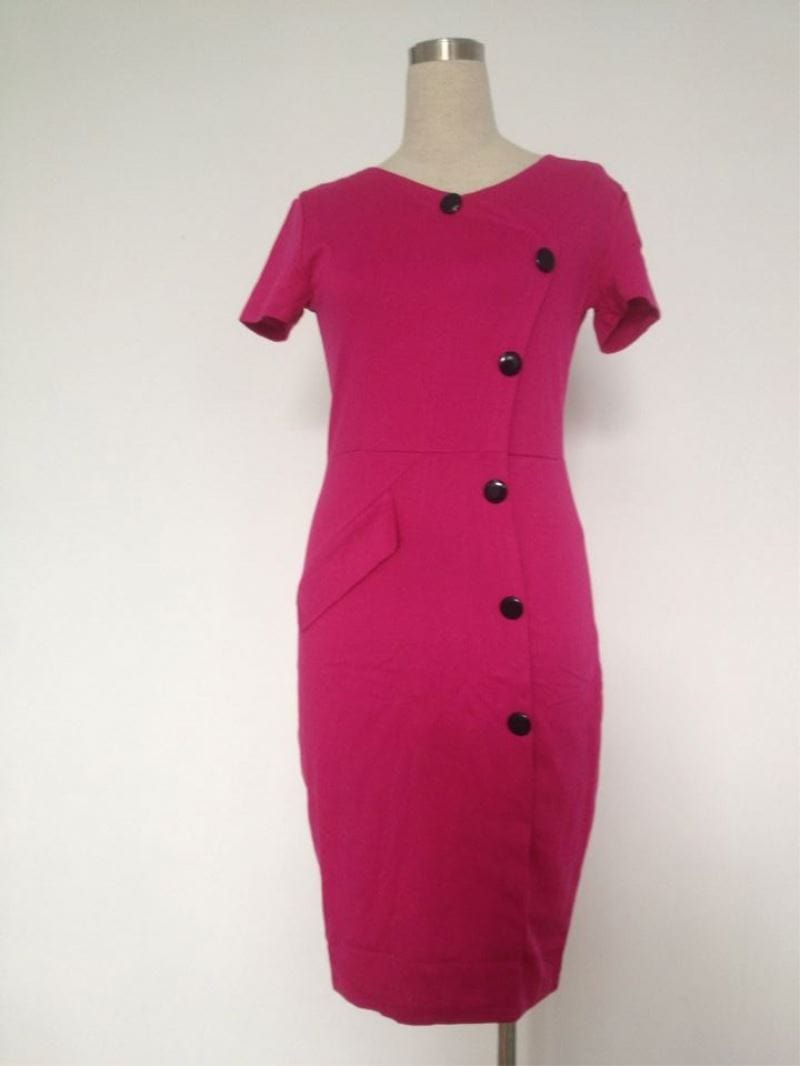 Custom Fashion Women's Formal Elegant Dress With A-line Button Official Pencil Dress Summer Slim Dress Solid Women Fall Kleid