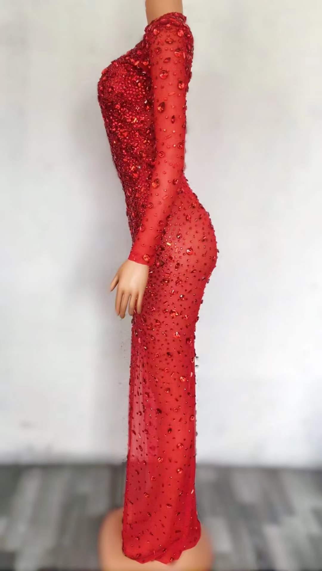 Custom Gowns For Women Evening Dresses Long Sleeve Large Diamond Sequin Dresses Women Lady Elegant Party Evening