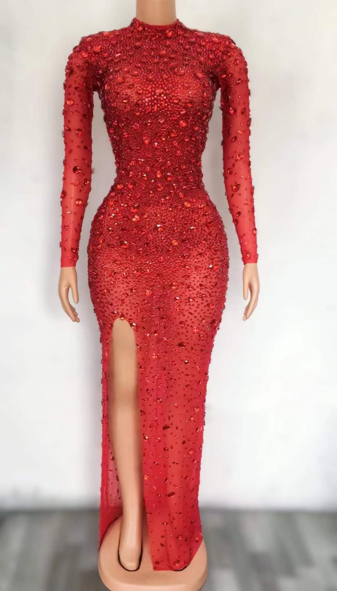 Custom Gowns For Women Evening Dresses Long Sleeve Large Diamond Sequin Dresses Women Lady Elegant Party Evening