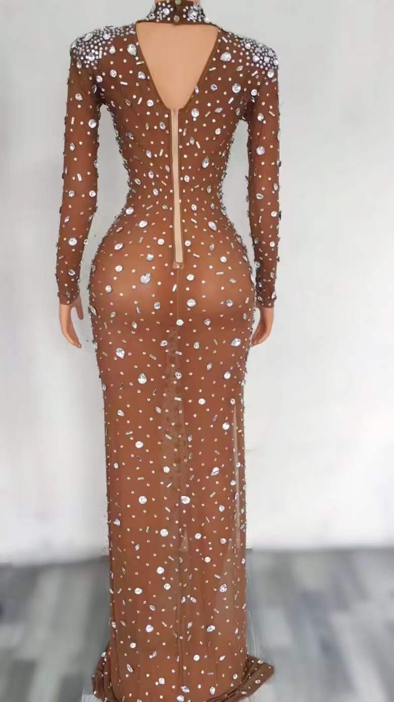 Custom Gowns For Women Evening Dresses Long Sleeve Large Diamond Sequin Dresses Women Lady Elegant Party Evening