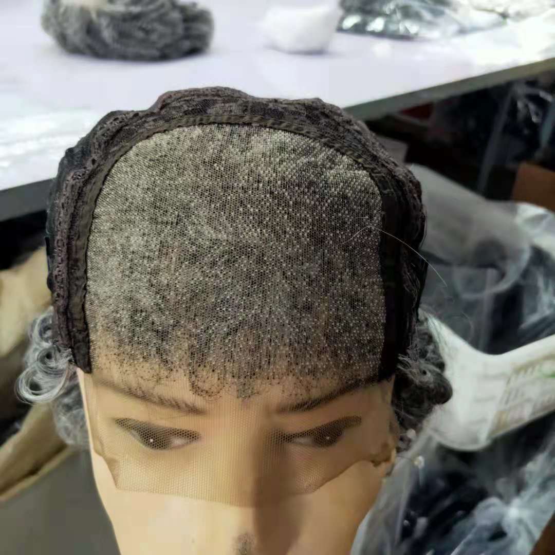 Custom kinky curly salt and pepper real hair Wigs grey u part Human Hair Wigs 4x4 closure lace part wig silver grey color