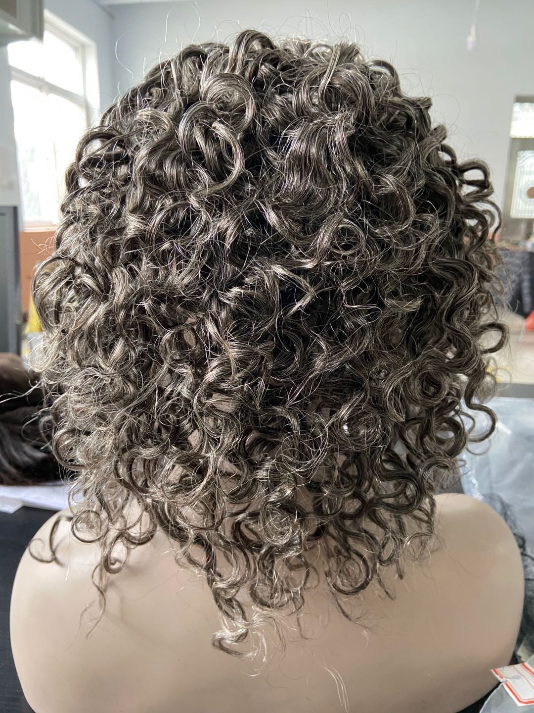 Custom kinky curly salt and pepper real hair Wigs grey u part Human Hair Wigs 4x4 closure lace part wig silver grey color