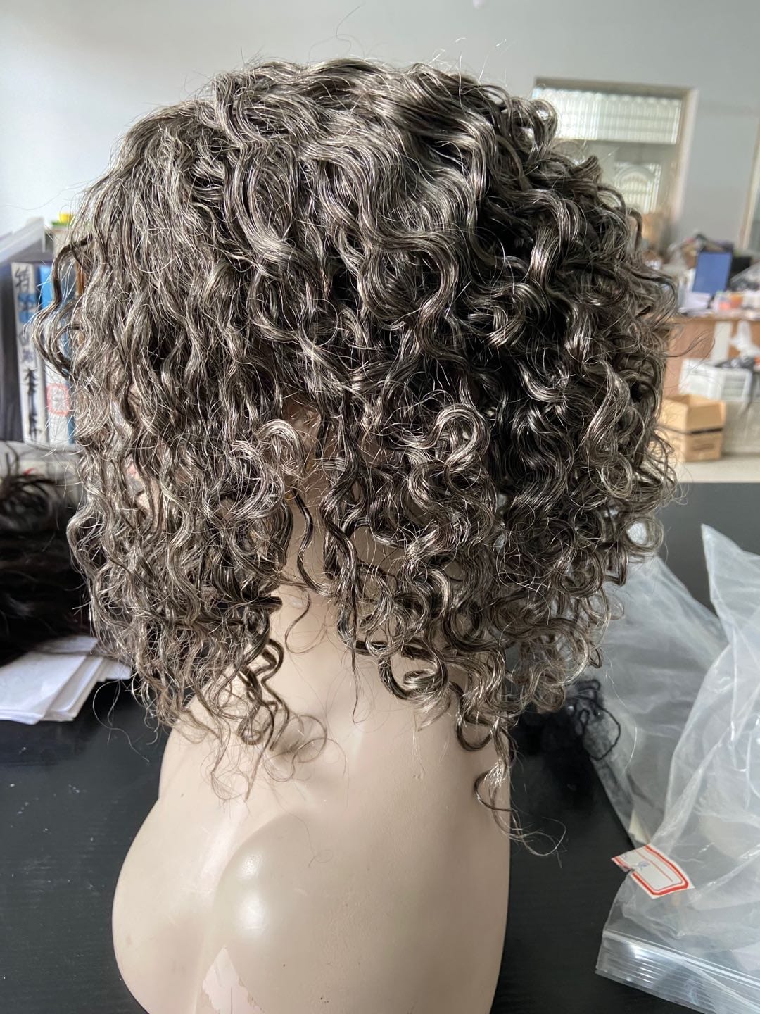 Custom kinky curly salt and pepper real hair Wigs grey u part Human Hair Wigs 4x4 closure lace part wig silver grey color