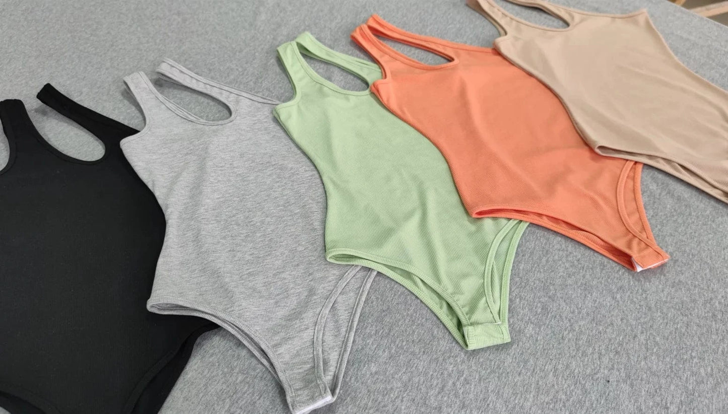 Custom logo print Rayon knit rib elastic plus size Summer orange blue jumpsuit tank top outfit  bodysuit women sexy romper