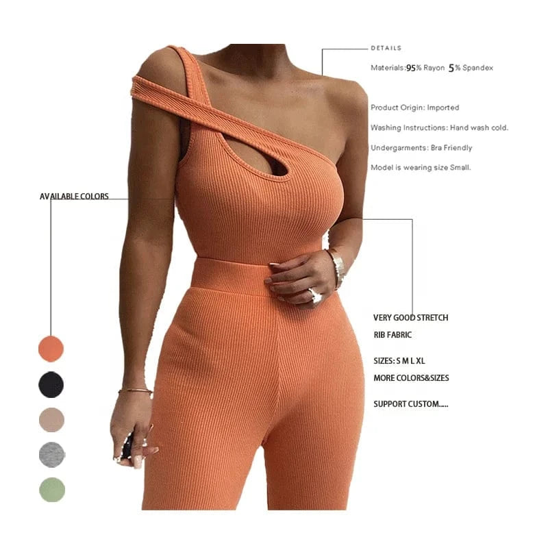Custom logo print Rayon knit rib elastic plus size Summer orange blue jumpsuit tank top outfit  bodysuit women sexy romper