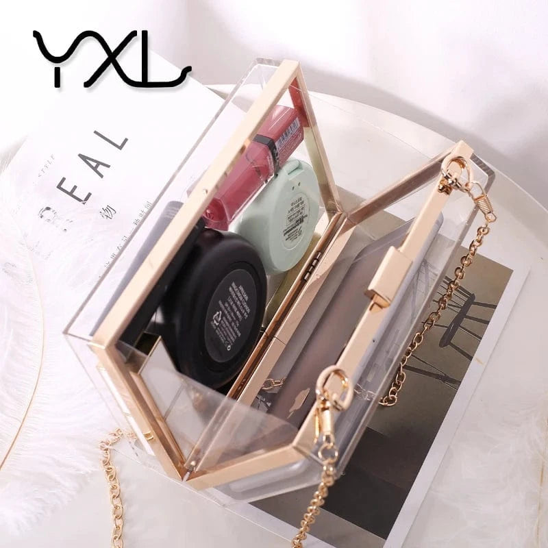 Custom logo stylish clear acrylic crossbody box bag white acrylic clutch