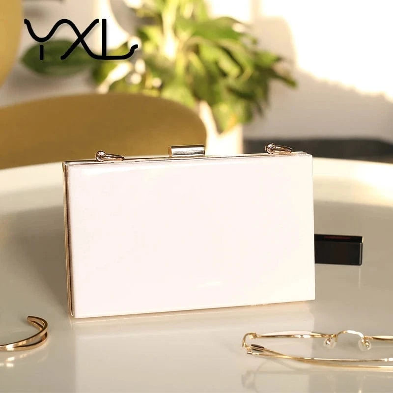 Custom logo stylish clear acrylic crossbody box bag white acrylic clutch