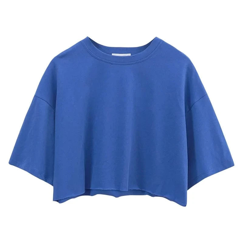 Custom logo Wholesale Cotton Crew Neck Short Sleeve Oversize Loose Fit Athletic Women's Blank Crop Top T shirt
