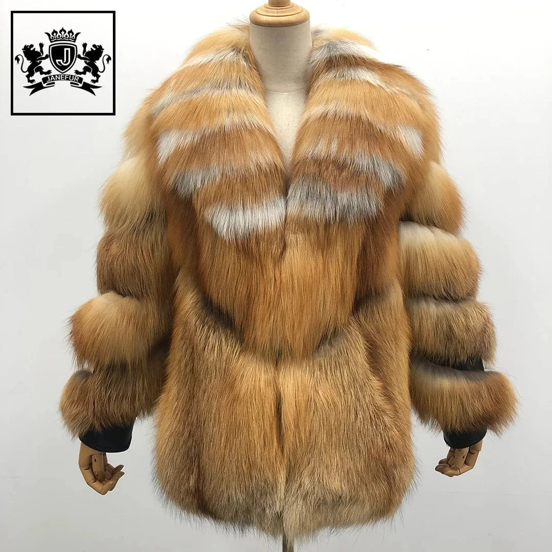 Custom Long and Short Style Fashion Women Fluffy Winter Real Red Fox Fur Coat