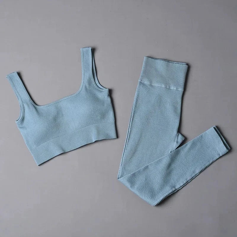 Custom New Solid Color Fashion Two Piece Women Clothing Sexy Yoga Sport Bra Leggings Set Gym Wear Women