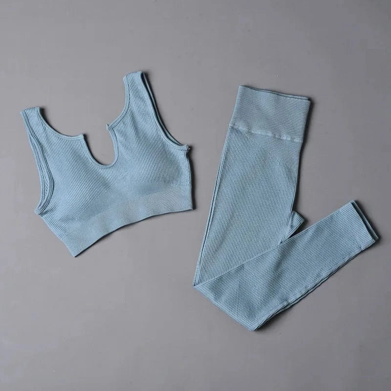 Custom New Solid Color Fashion Two Piece Women Clothing Sexy Yoga Sport Bra Leggings Set Gym Wear Women