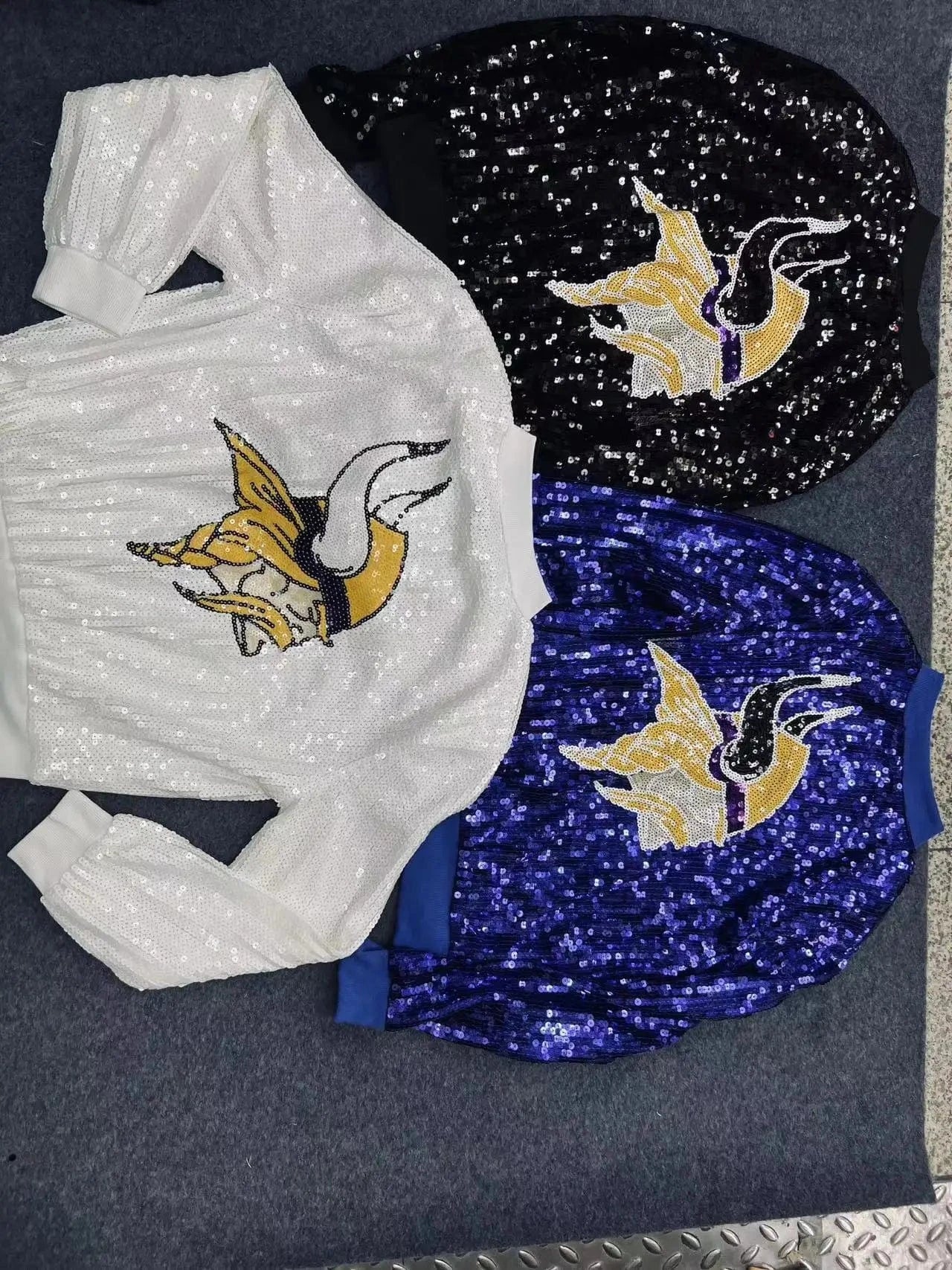 custom nfl vikings stand-up collar fashion short zipper coat sequins girl's plus size sports uniform women sequins jacket