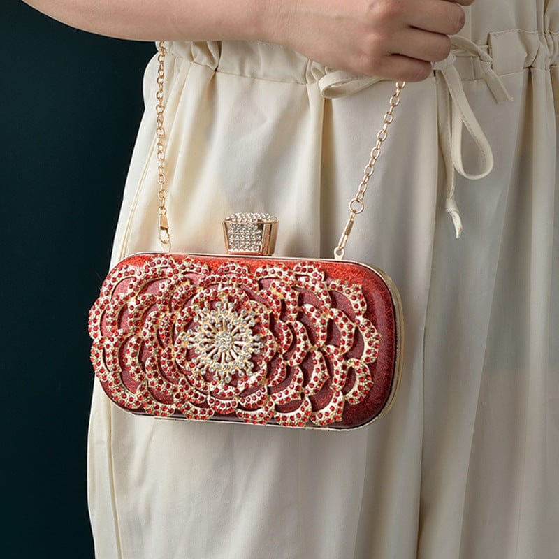 Custom Trendy Style Luxury Pearl Round flower sequins Clutch Diamond Chain white for Party crystal Evening Bags