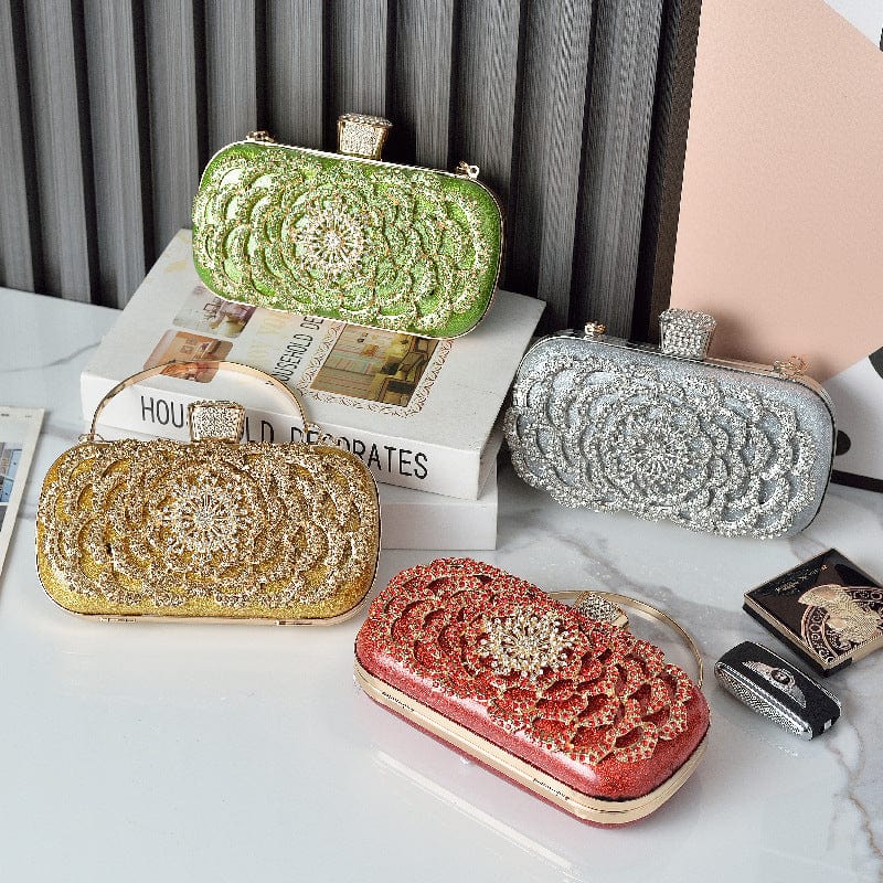 Custom Trendy Style Luxury Pearl Round flower sequins Clutch Diamond Chain white for Party crystal Evening Bags