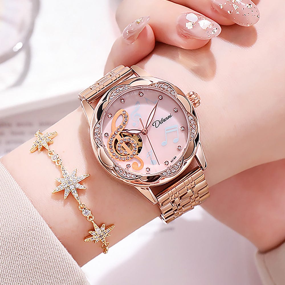 Customized Classic Diamond Ladies Self Winding Small Face Wrist Watch Crystal Automatic Women Watch