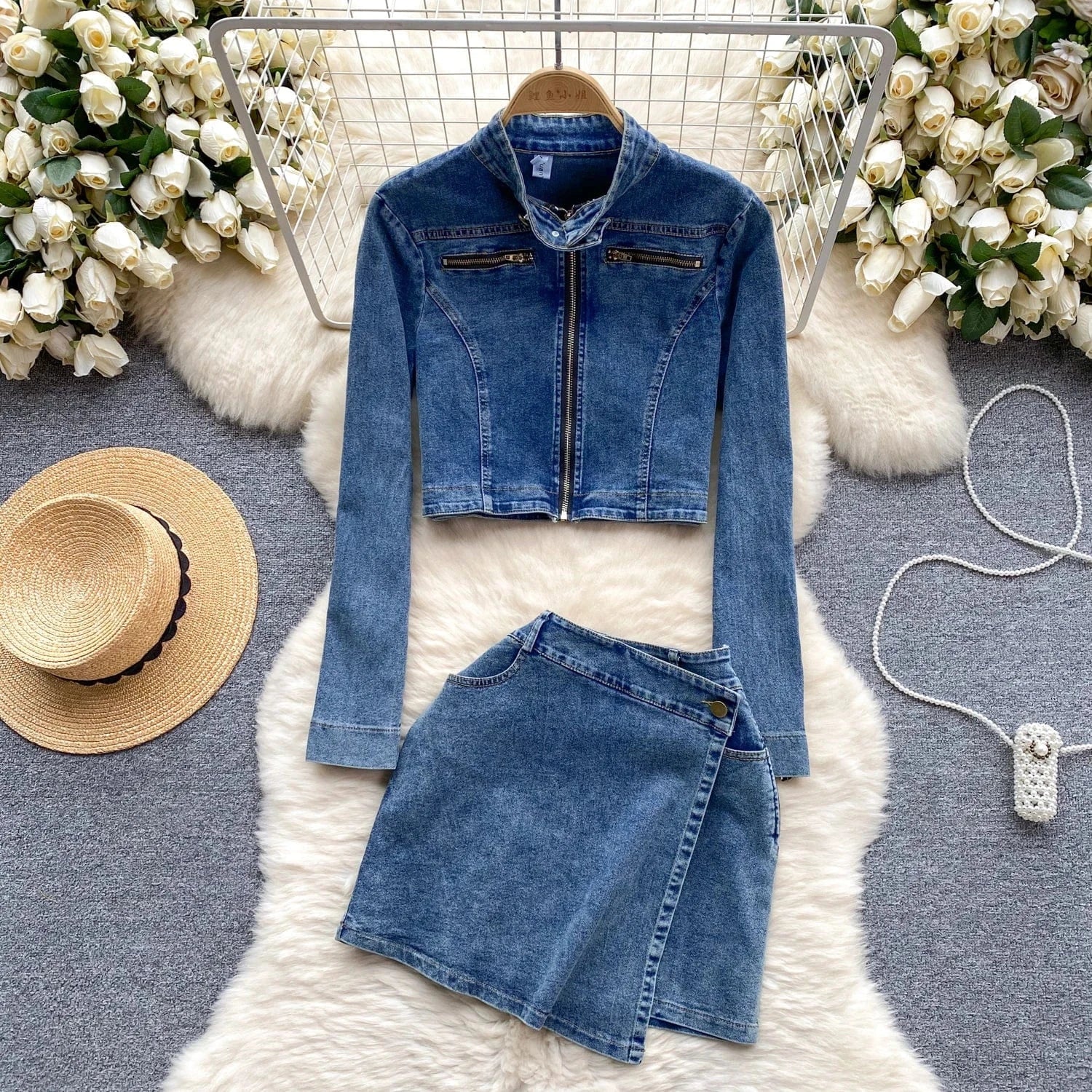 Customized Clothing Oem Factory Women  Jacket Subtle Stretch Denim Fabric With Button Cuffs