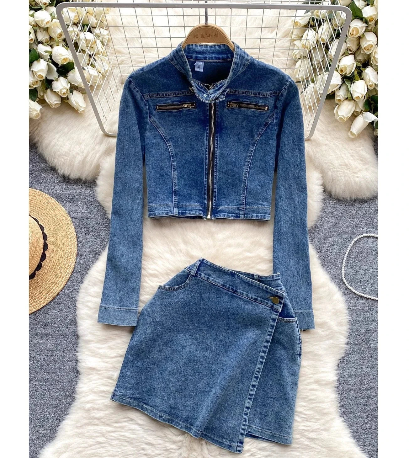 Customized Clothing Oem Factory Women  Jacket Subtle Stretch Denim Fabric With Button Cuffs