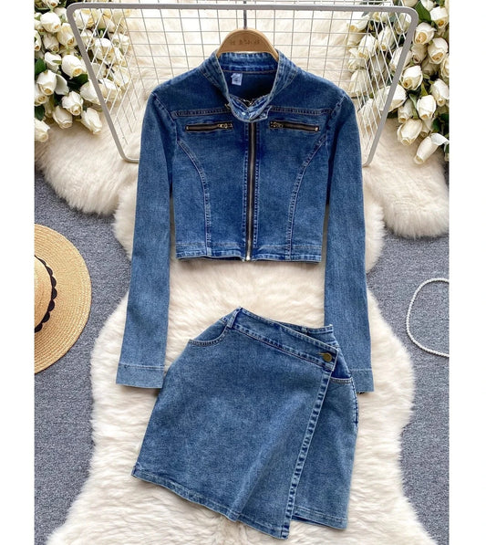 Customized Clothing Oem Factory Women  Jacket Subtle Stretch Denim Fabric With Button Cuffs