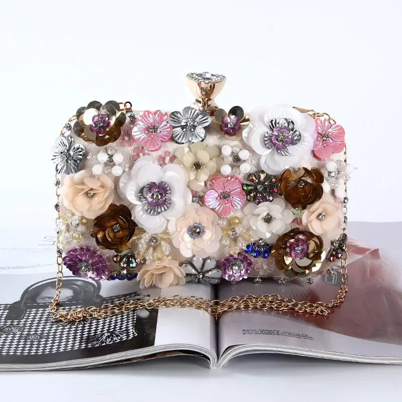 Customized colors Factory direct wholesale brand new floriation clutch evening bag silk fabric beaded ladies handbag large space for women party