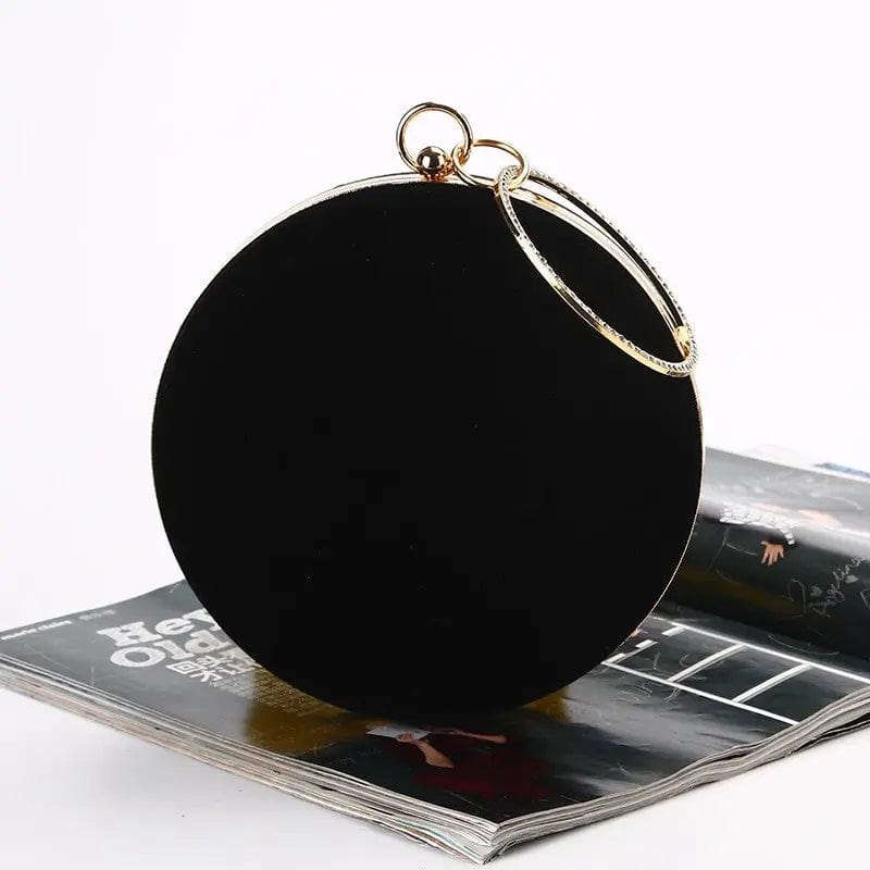 Customized colors Factory direct wholesale fashion round evening bag velour clutches crystal metal handle handbags for party banquet wedding