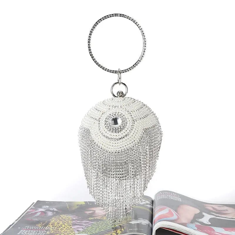 Customized colors Factory direct wholesale pearl diamond PU fabric fashion ball shaped clutch bag tassel evening bag for party banquet prom
