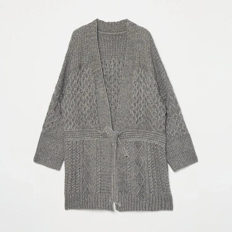 customized / Dark Gray Hot sale white belt cashmere oversized cardigan stripe long sweater set women knit